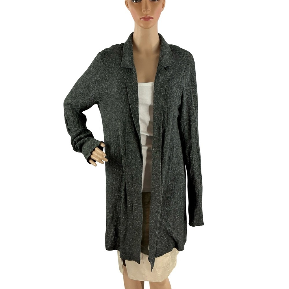 Eileen Fisher Gray 100% Silk Knit Open Cardigan Jacket Size M